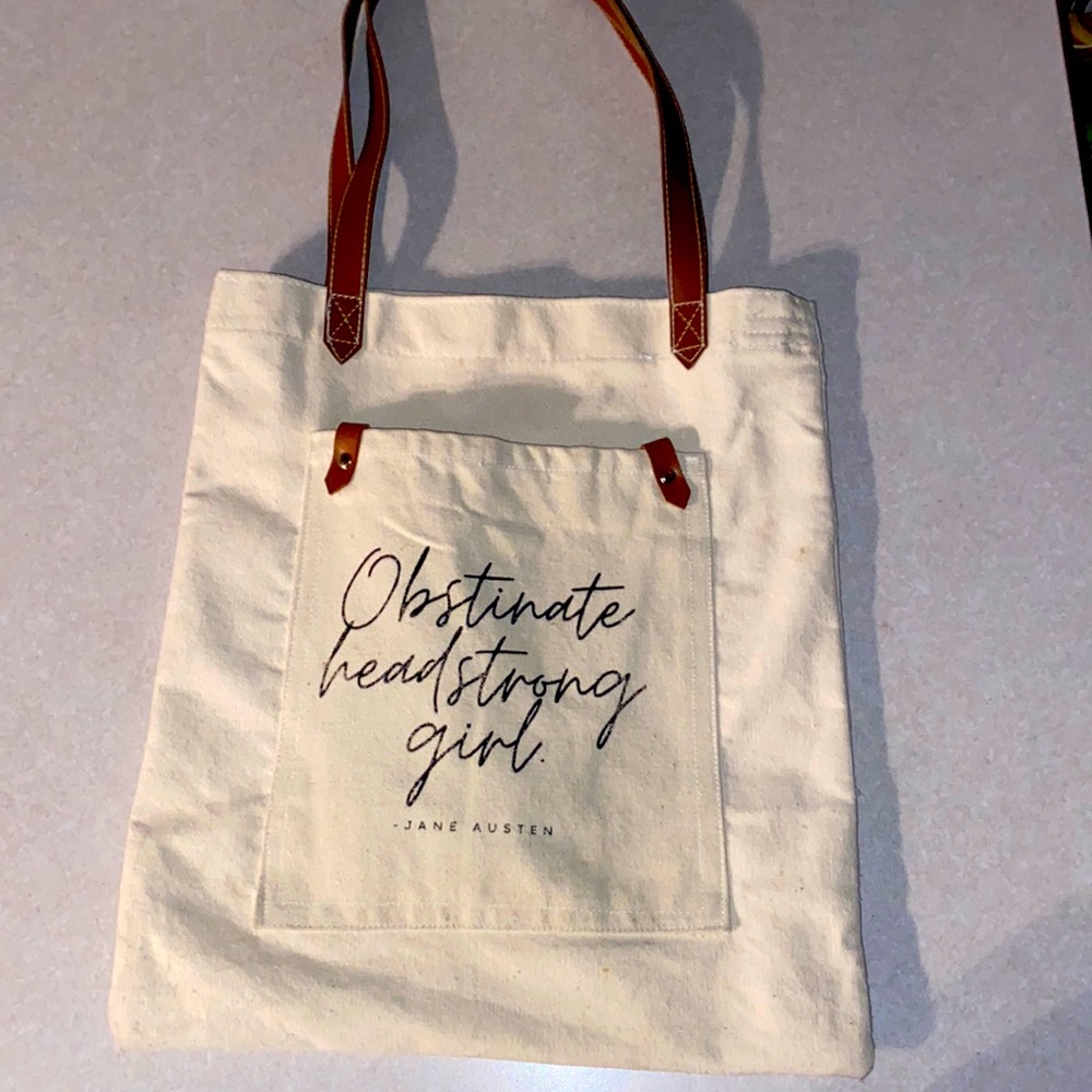 NWT LIMITED EDITION! Jane Austen Leather strapped Canvas tote shoulder bag